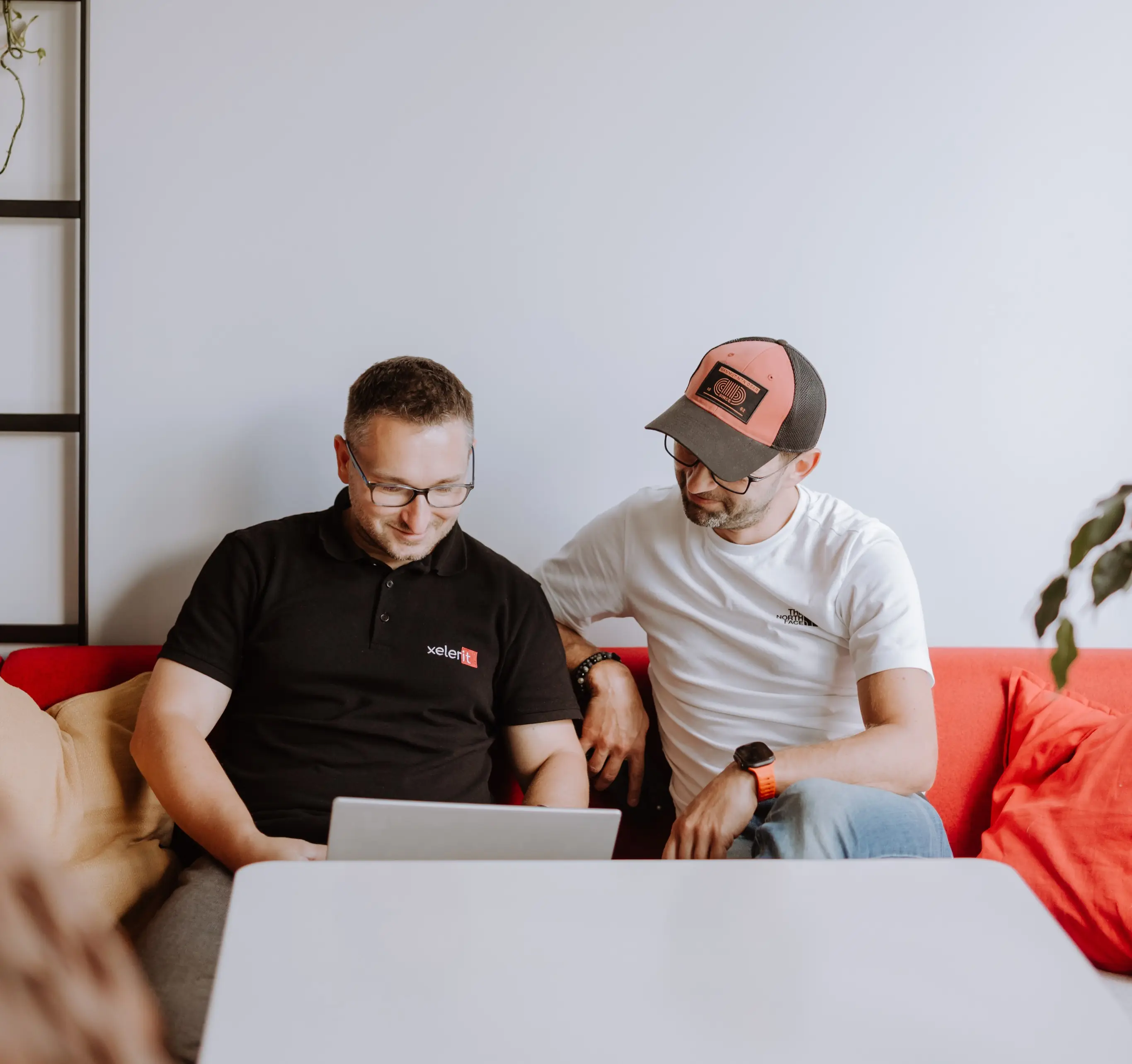 Two people working together